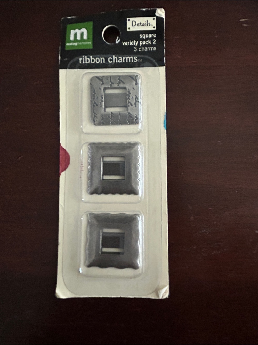 Making Memories Ribbon Charms Square 3pc Scrapbooking Embellishments